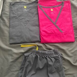 Vibrant Pink and Gray Scrub Set